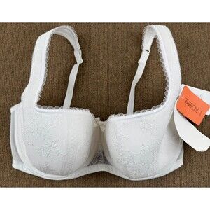NWT Rosme Balconette Bra  Women's 38H White Lace Accent Lightly Lined Underwire